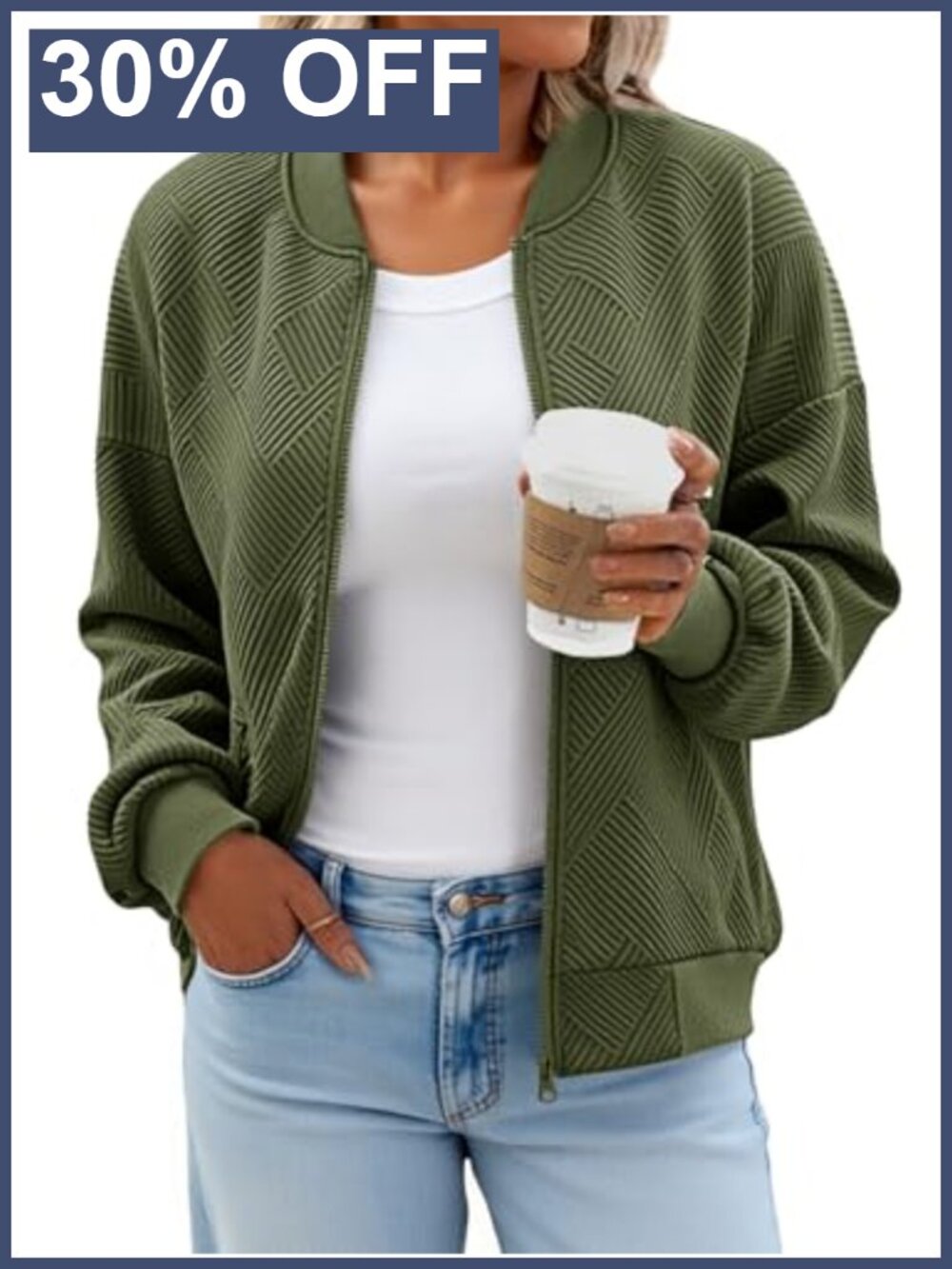 Womens Lightweight Zip Up Bomber Jacket with Pockets